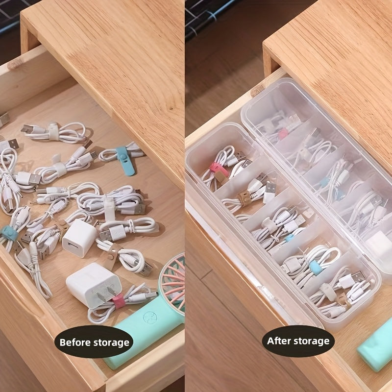 2pcs\u002F4pcs Clear Plastic Storage Boxes with 5 Compartments - Large Capacity Portable Organizer for Cables, Batteries, Office & Home - Durable Transparent Design for School, Desk, Shelves