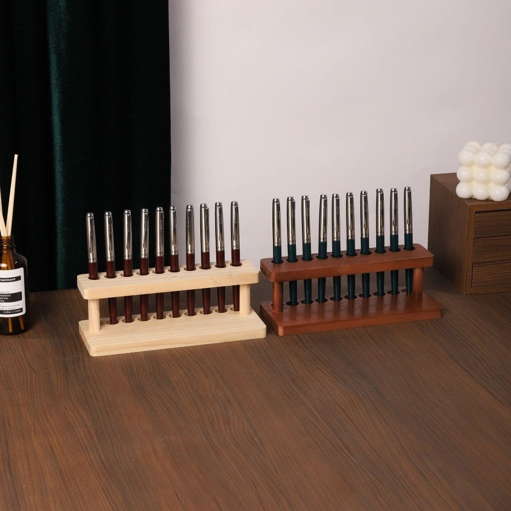 2pcs Vertical Wood Pen Holder & Phone Stand - Multifunctional Desktop Organizer with 4\u002F10 Slots Suitable for Home Office, Kitchen, Phone\u002FTablet Holder, Pen\u002FPencil Storage, Wood Desk Organizer for Smartphones