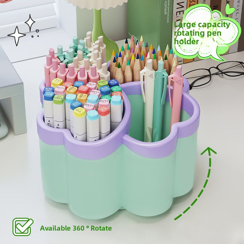 360° Rotating Desktop Organizer with 4-Tier Storage - Heavy-Duty PP Plastic, Space-Saving Design, 3 Colors (GreenPurple) - for Office, School, Home, Desk - Portable Organizer with Lids for Pens, Pencils, Makeup Brushes - Ideal for Small Spaces & Hom