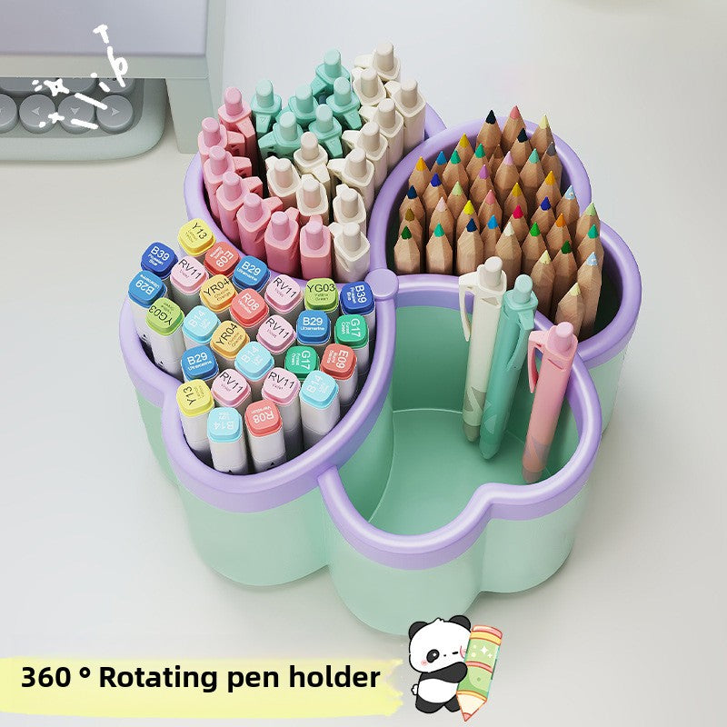 360° Rotating Desktop Organizer with 4-Tier Storage - Heavy-Duty PP Plastic, Space-Saving Design, 3 Colors (GreenPurple) - for Office, School, Home, Desk - Portable Organizer with Lids for Pens, Pencils, Makeup Brushes - Ideal for Small Spaces & Hom