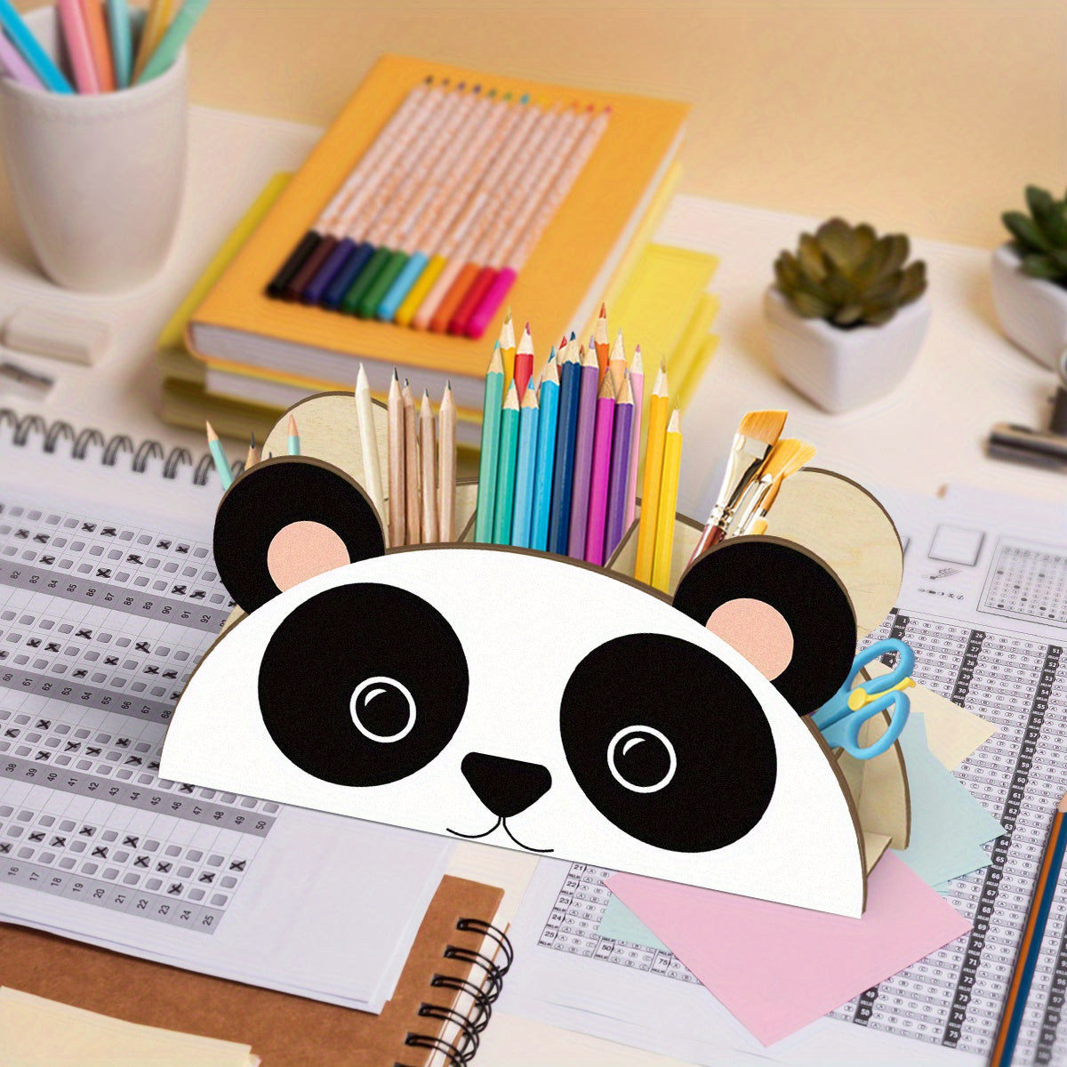1pc of Adorable Panda-Shaped Wooden Pencil Organizer, Multi-Tier Desktop Storage Rack, Innovative Stationery Holder Suitable for Home And Office, Perfect for Back-To-School Gifts And Office Supplies