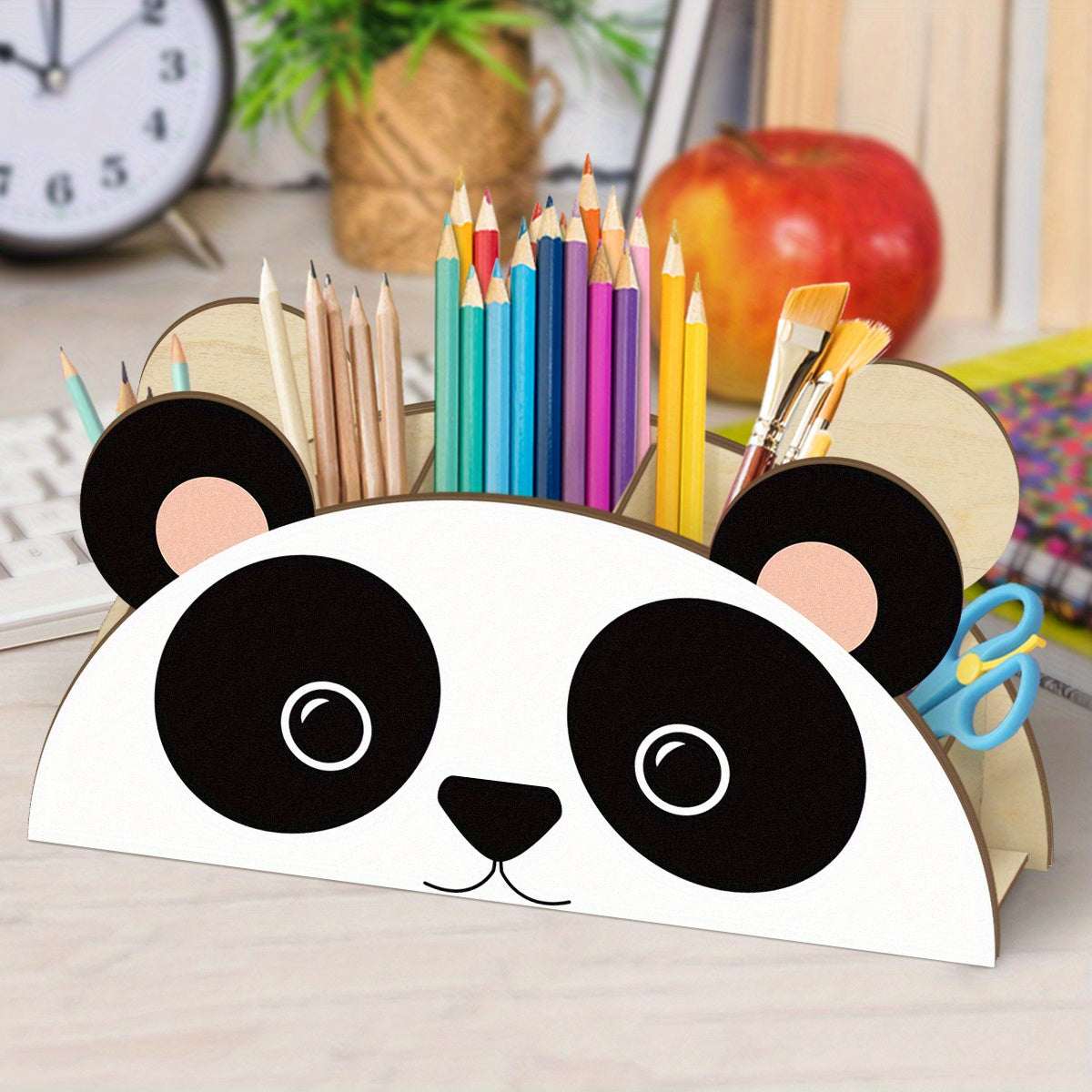 1pc of Adorable Panda-Shaped Wooden Pencil Organizer, Multi-Tier Desktop Storage Rack, Innovative Stationery Holder Suitable for Home And Office, Perfect for Back-To-School Gifts And Office Supplies