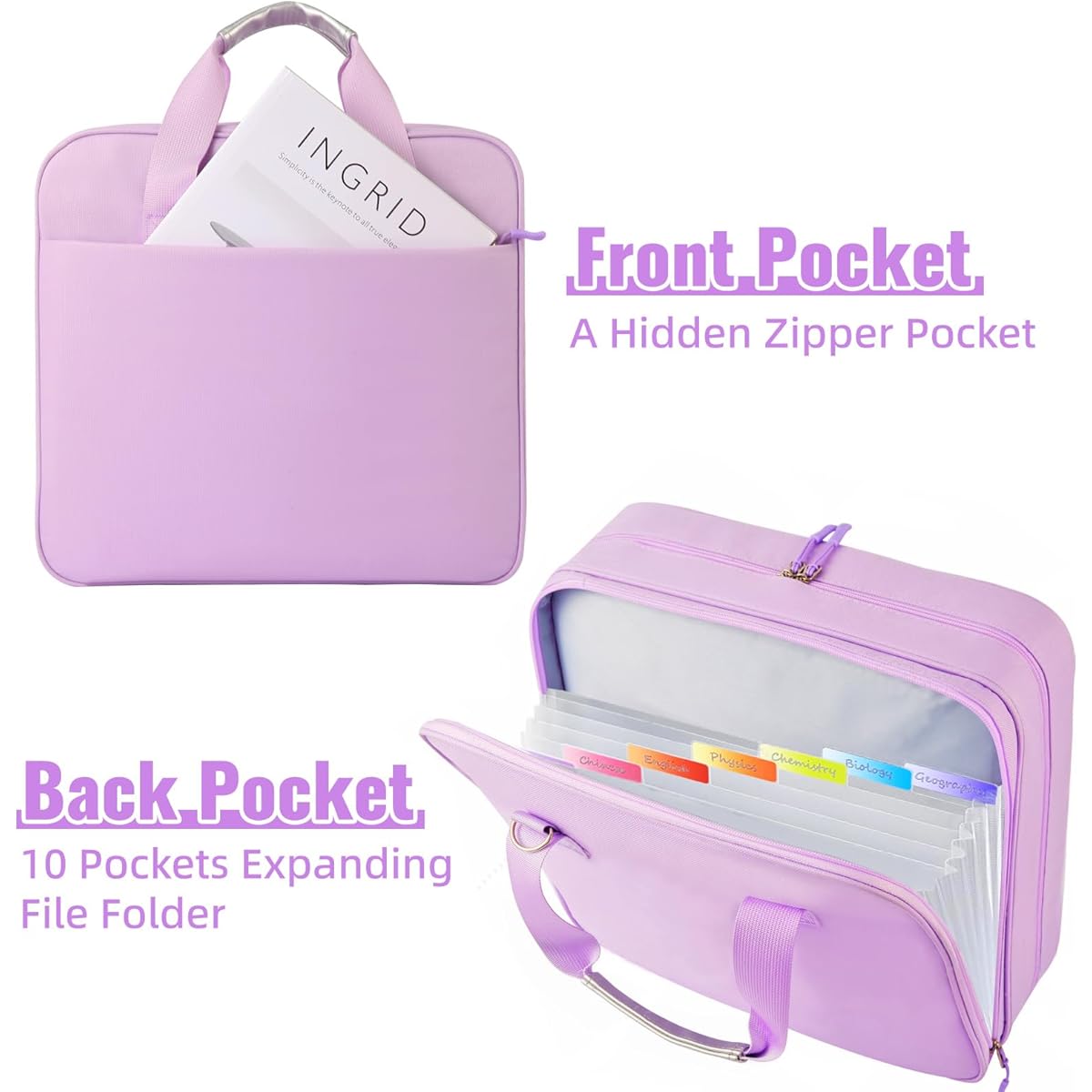 Zipper Binder 3 Ring with Shoulder Strap | 2 Inch O-Rings, 500-Sheet Capacity, Expanding File Folder & Multi-Pockets, Trapper Keeper Fits for 13 Inch Laptop, Purple