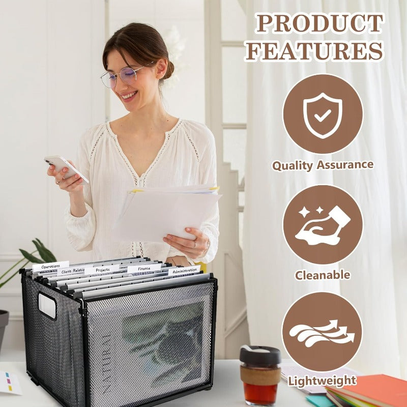 10pcs Heavy Duty Hanging File Folders with 2-Inch Expansion Tabs & Black Insert Gasket - Extra Capacity Letter Size (A4\u002FA5\u002FA6\u002FA7\u002FA8) - Durable Plastic Filing Cabinet