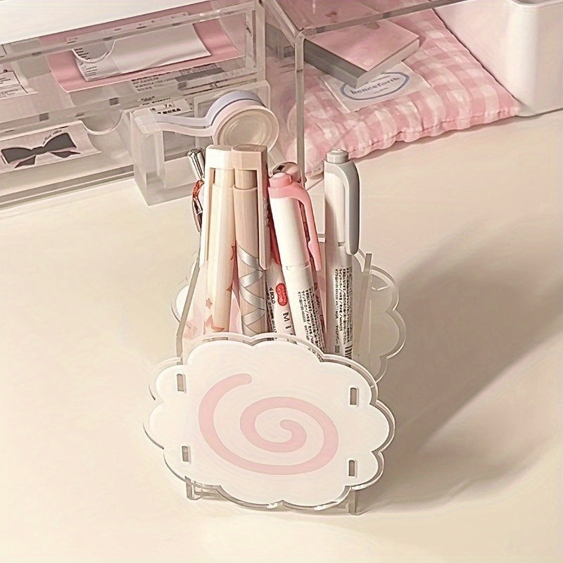 Beautiful Pen Holder Beautiful Pink Acrylic Fish Cake Pen Holder | Desktop Stationery Pen Storage Box