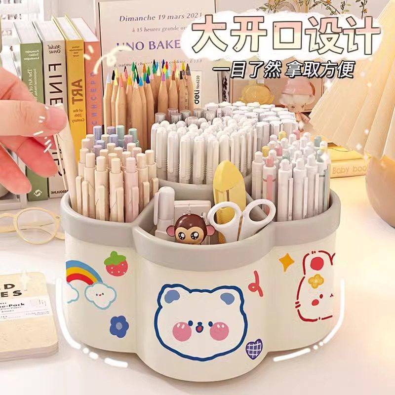 Multifunctional Rotating Pen Organizer with Ample Space for Books, This Desktop Stationery Storage Box Serves As a Pen Bucket And Holder, Featuring a High-Value Aesthetic