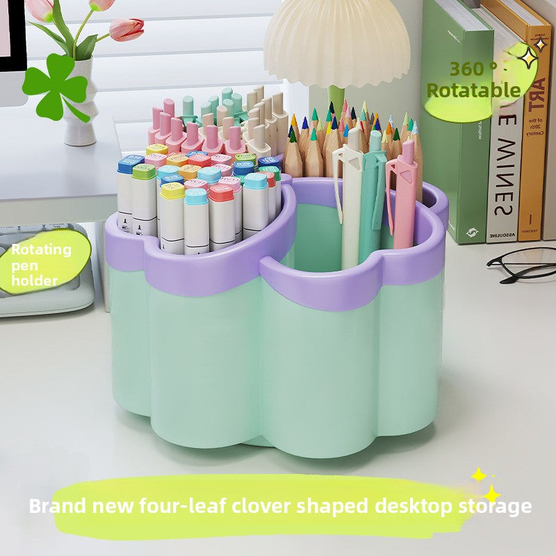 360° Rotating Desktop Organizer with 4-Tier Storage - Heavy-Duty PP Plastic, Space-Saving Design, 3 Colors (GreenPurple) - for Office, School, Home, Desk - Portable Organizer with Lids for Pens, Pencils, Makeup Brushes - Ideal for Small Spaces & Hom