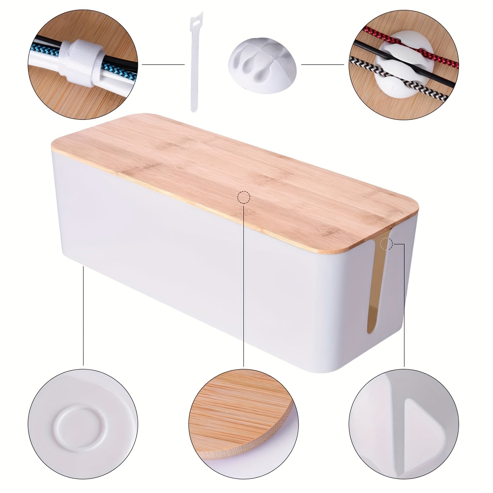 2 Pack Cable Management Box, Wooden Style Cord Management Box Cord Organizer And Cover For TV Wires, Computer, Router, USB Hub And Under Desk Power Strip, Safe ABS Materia