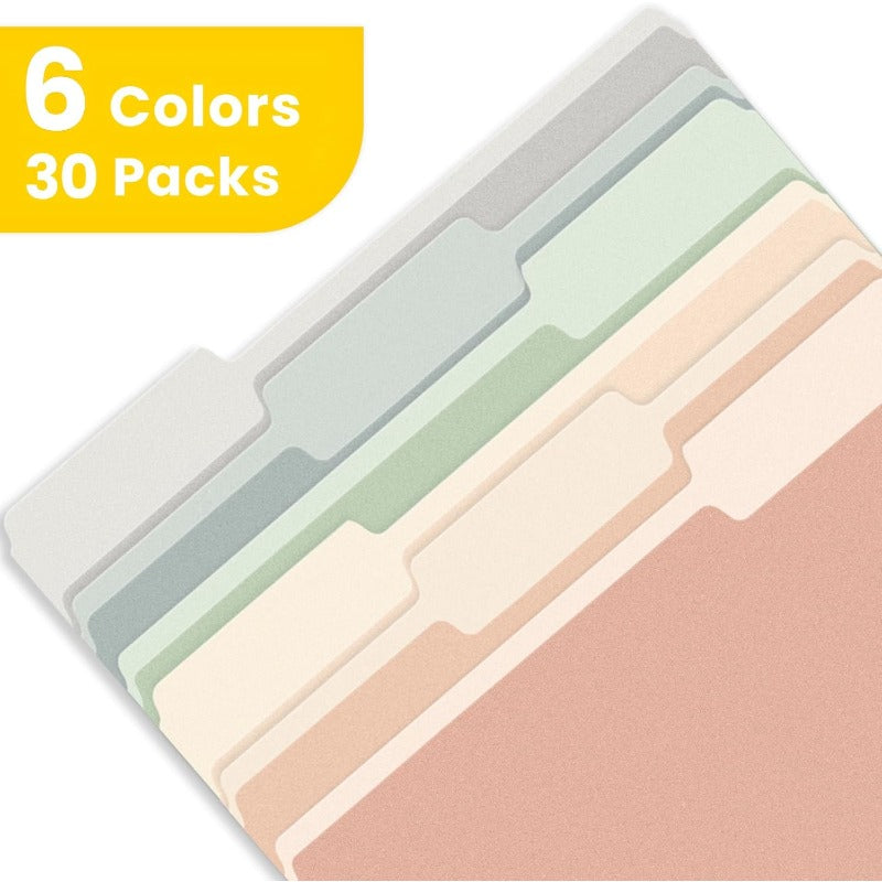 SUNEE 30-Pack Pastel Colored File Folders with Labeling Tabs - 8.5x11 Letter Size Durable PP Plastic-like Manilla Folders, 6 Soft Colors (Light, Mint Green, Pink, Lavender, ) for Home Office, School, Document Organization - Letter Size Compatible