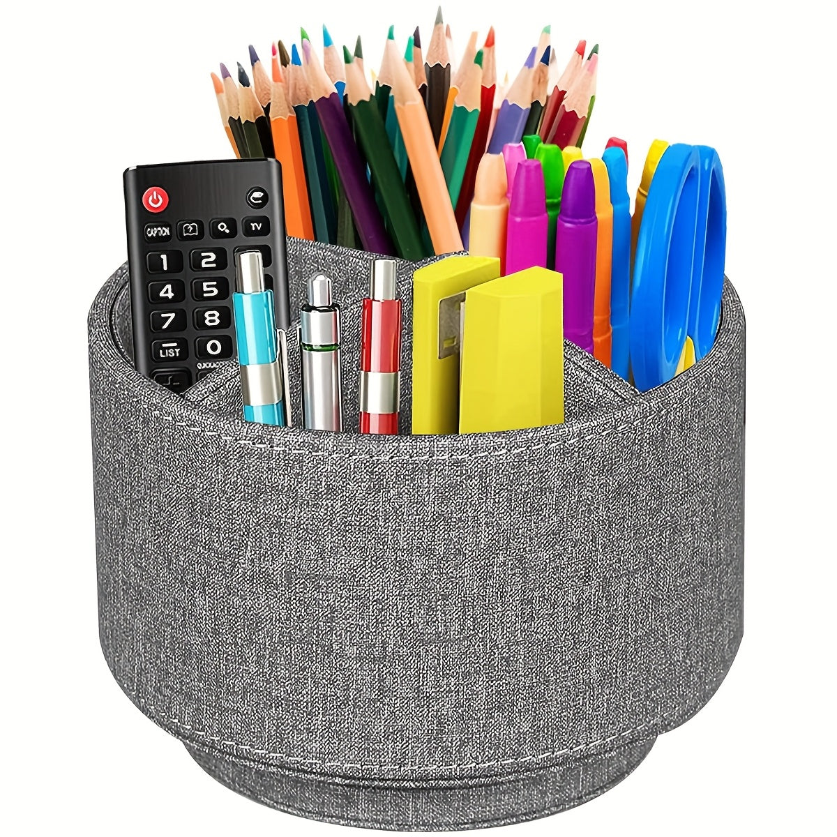 360° Swivel Pen Holder with 4 Compartments, PU Leather Versatile Desk Organizer Storage Box\u002FRemote Control Holder\u002FPencil Case for Art Supplies, Remotes, Glasses, Office Supplies and Accessories, etc.