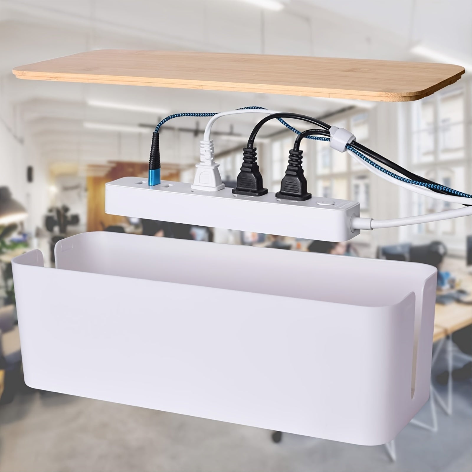 2 Pack Cable Management Box, Wooden Style Cord Management Box Cord Organizer And Cover For TV Wires, Computer, Router, USB Hub And Under Desk Power Strip, Safe ABS Materia