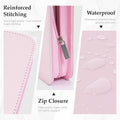 Zippered Leather 3 Ring Binder Organizer with Pockets - Business Portfolio Folder with Card Slots, Phone Holder, Pen Loop Pink