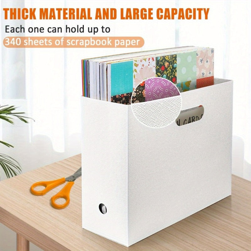 Set of Six White Plastic Boxes • with Foldable 12X12 Folders • Ideal for Organizing Scrapbooks, Crafting, Scrapbooking Storage