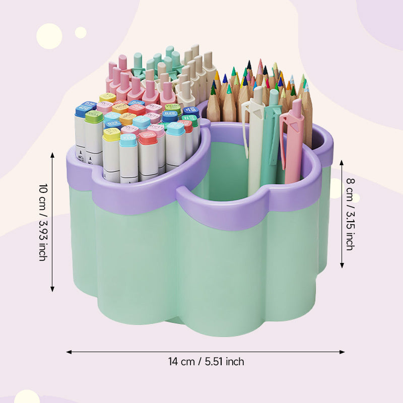 360° Rotating Desktop Organizer with 4-Tier Storage - Heavy-Duty PP Plastic, Space-Saving Design, 3 Colors (GreenPurple) - for Office, School, Home, Desk - Portable Organizer with Lids for Pens, Pencils, Makeup Brushes - Ideal for Small Spaces & Hom