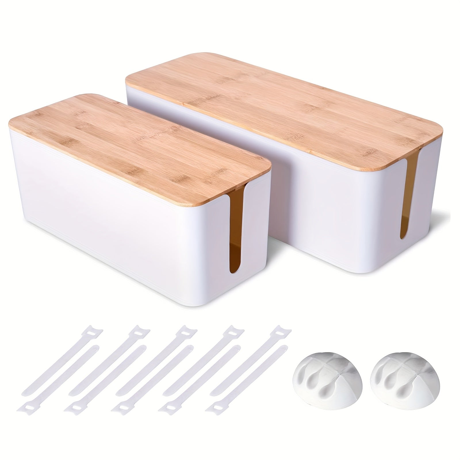 2 Pack Cable Management Box, Wooden Style Cord Management Box Cord Organizer And Cover For TV Wires, Computer, Router, USB Hub And Under Desk Power Strip, Safe ABS Materia