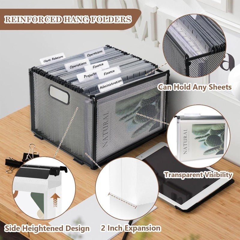 10pcs Heavy Duty Hanging File Folders with 2-Inch Expansion Tabs & Black Insert Gasket - Extra Capacity Letter Size (A4\u002FA5\u002FA6\u002FA7\u002FA8) - Durable Plastic Filing Cabinet