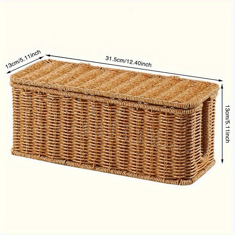 Hand-woven Rattan Wire Box - Durable Material, Multiple Storage Spaces, Used for Power Cords, Data Cables and Chargers, Office Supplies Storage | Rattan Woven Pattern