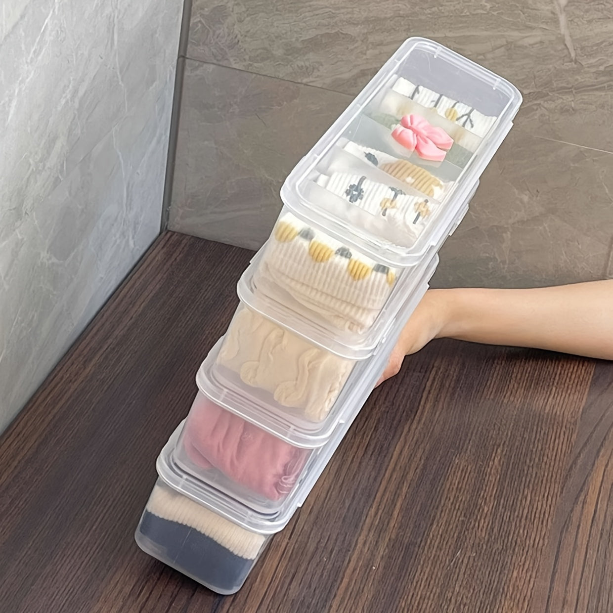 2pcs\u002F4pcs Clear Plastic Storage Boxes with 5 Compartments - Large Capacity Portable Organizer for Cables, Batteries, Office & Home - Durable Transparent Design for School, Desk, Shelves