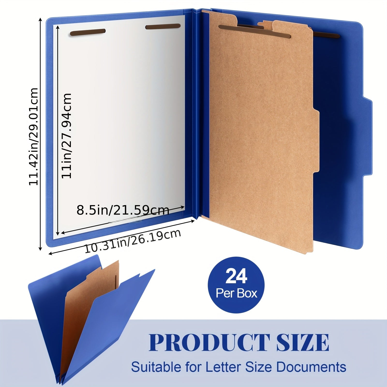 24pcs Classification Folders Bulk 1 Divider File Folder with Fastener 2 Prongs Pressboard Employee Folder with 3.5 Inch Expansion for Standard Medical File, Document, Office Report (Dark Blue)