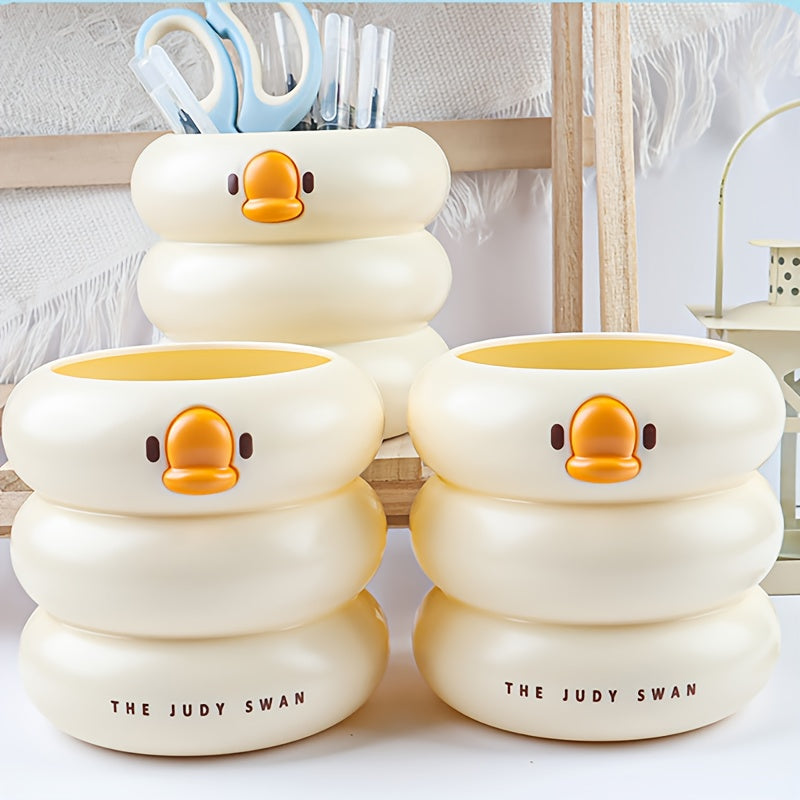 Ducky Pen Holder - Tall, With A Sleek Design, Suitable For Students. Large Capacity Cosmetic Brush Storage For The Desktop. Creative Office Decoration Piece.