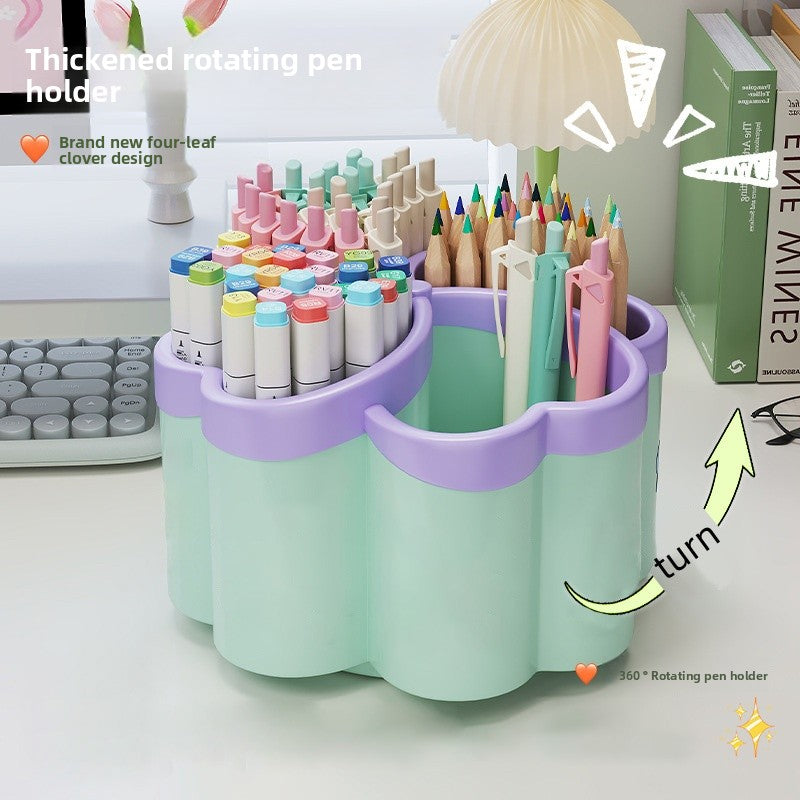 360° Rotating Desktop Organizer with 4-Tier Storage - Heavy-Duty PP Plastic, Space-Saving Design, 3 Colors (GreenPurple) - for Office, School, Home, Desk - Portable Organizer with Lids for Pens, Pencils, Makeup Brushes - Ideal for Small Spaces & Hom