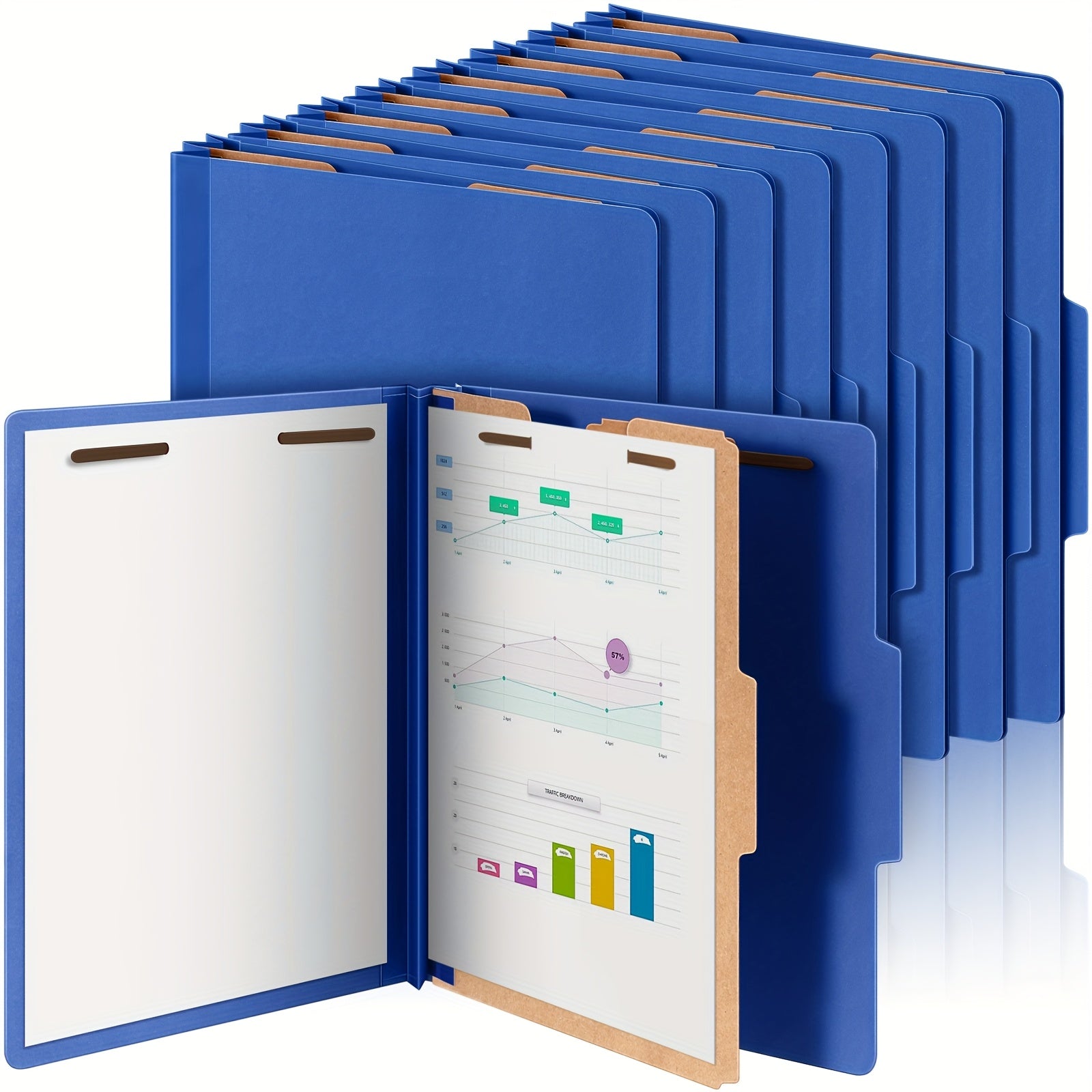 24pcs Classification Folders Bulk 1 Divider File Folder with Fastener 2 Prongs Pressboard Employee Folder with 3.5 Inch Expansion for Standard Medical File, Document, Office Report (Dark Blue)