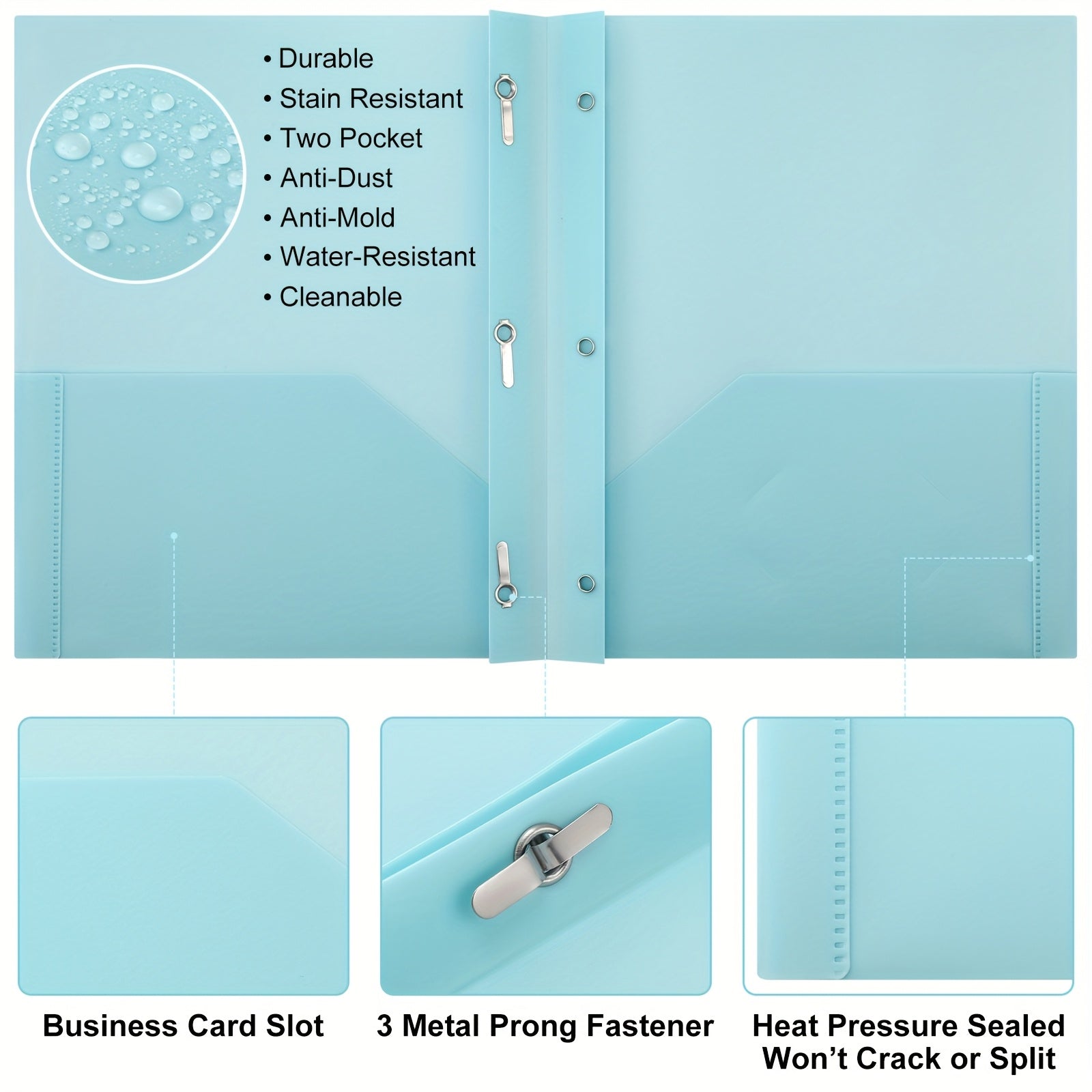 48pcs Heavy-Duty Plastic Binder Folders with Fastener Pockets & 3-Prong Binding System - Pastel Colors (,,,,,,,,) for, Office Organization, Ring Binders