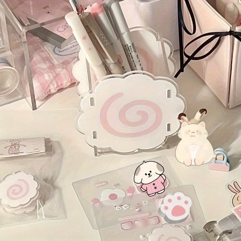 Beautiful Pen Holder Beautiful Pink Acrylic Fish Cake Pen Holder | Desktop Stationery Pen Storage Box